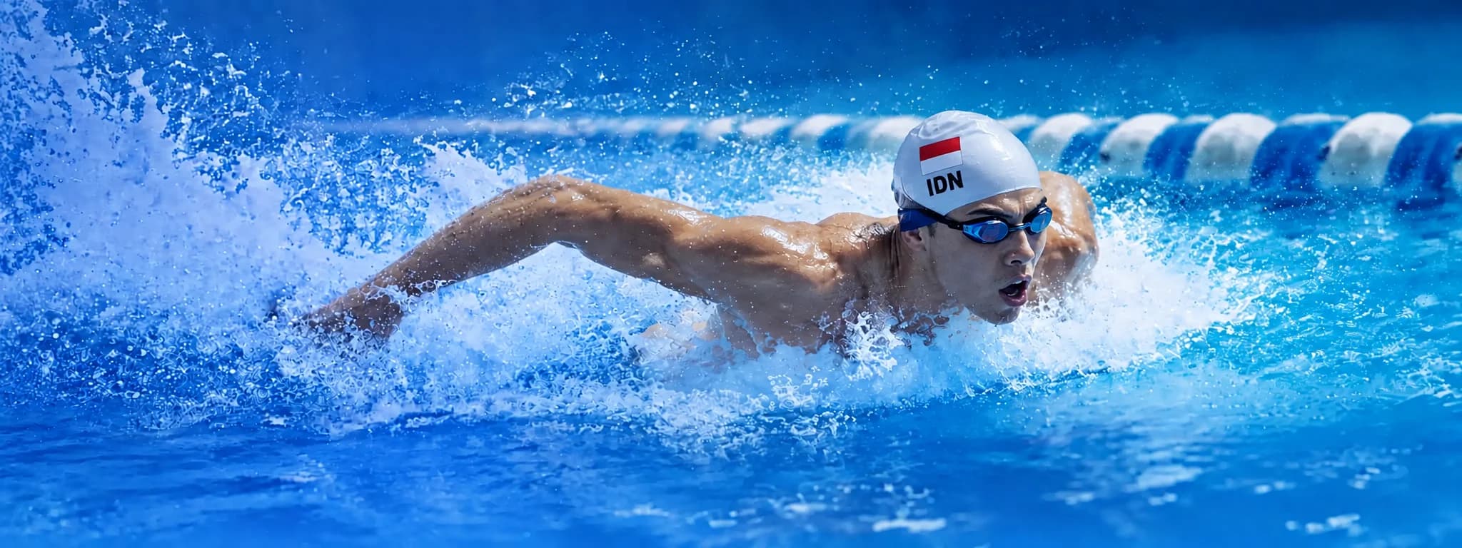 Anak berlatih renang bersama pelatih di Hata Swimming Club Medan